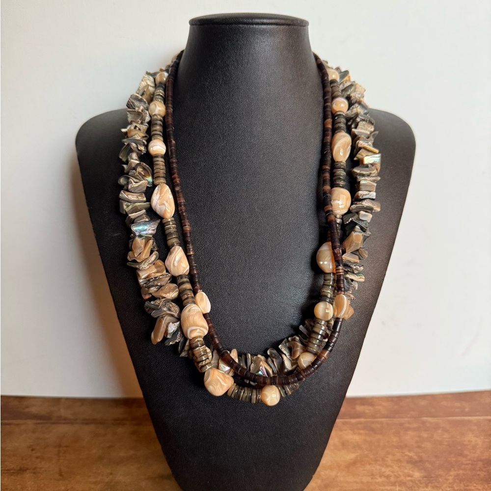 Lannie 925 Natural Elements 3 Strands Earth Tone Necklace. Boho/ Hippie View 4
